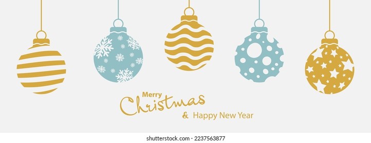 Layout for Christmas and New Year greetings, banners, posters, postcards and holiday invitations. Design idea with festive balloons