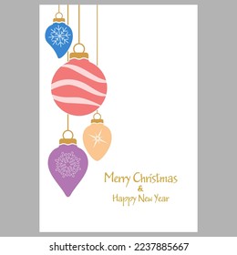 Layout for Christmas and New Year greetings, banners, posters, postcards and holiday invitations. Design idea with festive balloons