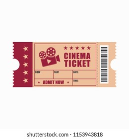 layout of cinema ticket, flat style, realistic template, vector image