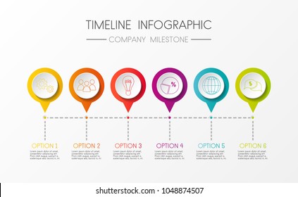 Layout of company milestone - colourful timeline infographic. Vector.