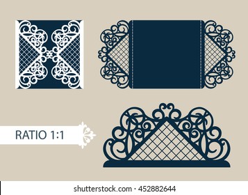 Layout congratulatory cards in three additions. The template for greetings, invitations, menus, etc. The picture suitable for laser cutting, paper cutting or printing. Vector