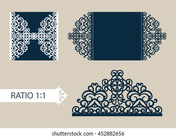 Layout congratulatory cards in three additions. The template for greetings, invitations, menus, etc. The picture suitable for laser cutting, paper cutting or printing. Vector