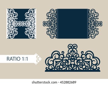 Diseño de tarjetas de felicitación en tres adiciones. La plantilla para saludos, invitaciones, menús, etc. La imagen adecuada para corte láser, corte de papel o impresión. Vector