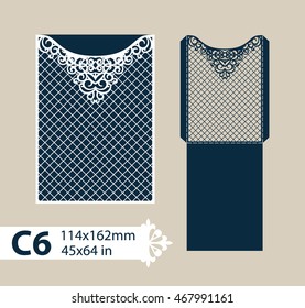 Layout congratulatory envelope with carved openwork pattern. The template for greetings, invitations, etc. Picture suitable for laser cutting, plotter cutting or printing. Vector