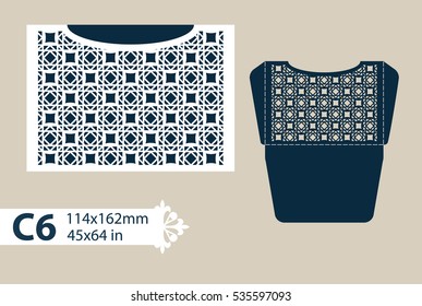 Layout congratulatory envelope with carved openwork pattern. The template for greetings, invitations, etc. Picture suitable for laser cutting, plotter cutting or printing. Vector