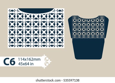 Layout congratulatory envelope with carved openwork pattern. The template for greetings, invitations, etc. Picture suitable for laser cutting, plotter cutting or printing. Vector