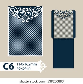 Envelope parabenizatório de layout com padrão de aberturas esculpido. O modelo para saudações, convites etc. Imagem adequada para corte a laser, corte de plotter ou impressão. Vetor