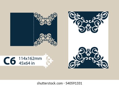 Sobre de enhorabuena de diseño con diseño abierto tallado. La plantilla para saludos, invitaciones, etc. Imagen adecuada para corte láser, corte de trazador o impresión. Vector