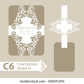 Layout congratulatory envelope with carved openwork pattern. The template for greetings, invitations, etc. Picture suitable for laser cutting, plotter cutting or printing. Vector
