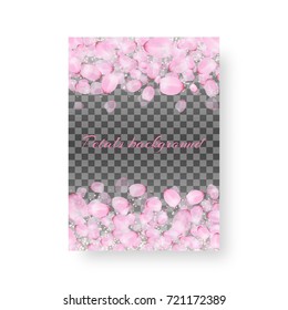 Layout of the cover of the brochure with the soaring petals of the Japanese cherry on a transparent backdrop