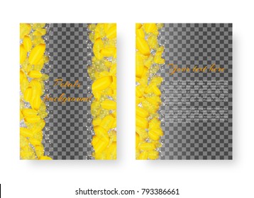 Layout of the cover of the brochure with yellow hyacinth petals on a transparent background