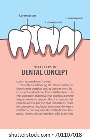 Layout Crowding tooth frame cartoon style for info or book illustration vector on blue background. Dental concept.