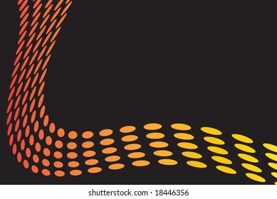 A layout with curved dots over a black background.