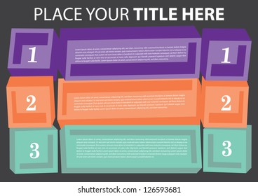 Layout design of 3D square blocks with colors and area for text. Vector illustration.