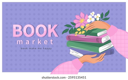 Layout design for bookstore, bookshop or library. Vector illustration for poster, cover, marketing, sale.