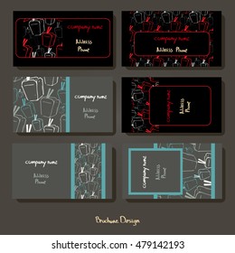 Layout design business cards. With Doodle noodles in a box. Vector. Oriental cuisine theme. Wok food. Delivery. There is space for your company name and contact information.