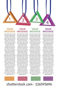 Layout design with color triangles and area for text. Vector illustration.