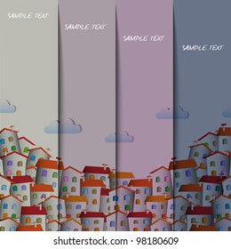  Layout design with  colorful town.Vector paper-art