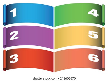 Layout design of fancy colored paper scrolls with copy space isolated on white background