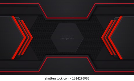 Layout design tech. Red and black contrast abstract technology background. Red backlight. Vector corporate design.