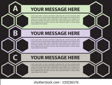 Layout design of three colorful banners with own area for text. Vector illustration.