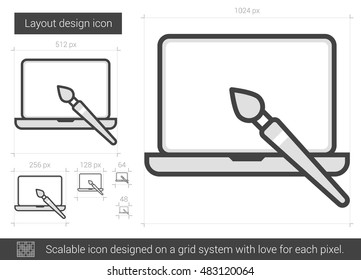 Layout design vector line icon isolated on white background. Layout design line icon for infographic, website or app. Scalable icon designed on a grid system.