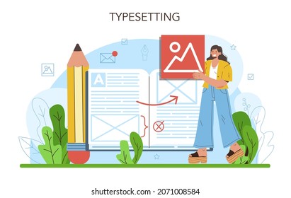 Diseñador de diseño. Diseño de revistas o periódicos, composición de textos. Diseño y optimización de aplicaciones móviles y sitios web. Ilustración vectorial plana