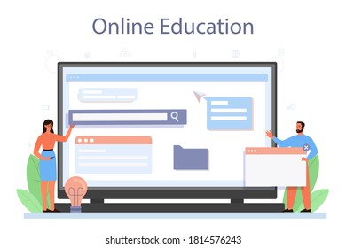 Layout designer online service or platform. Web development, mobile app design. People building user interface template. Online education. Vector illustration
