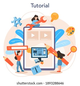 Layout designer online service or platform. Web development, mobile app design. People building user interface template. Online tutorial. Isolated vector illustration