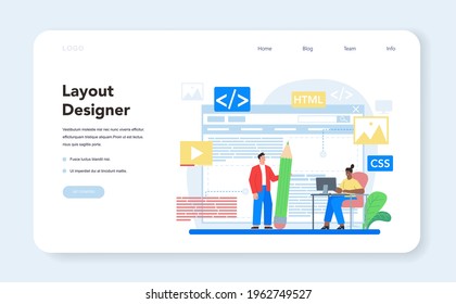 Layout designer web banner or landing page. Web development,