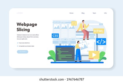 Layout designer web banner or landing page. Web development,