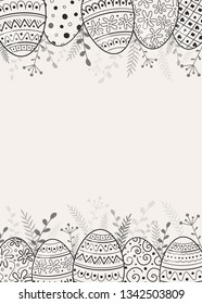 Layout of an Easter greeting card with hand drawn eggs. Vector