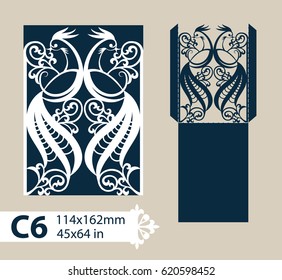 Layout envelope greeting or invitation with ornamental bird. Picture suitable for laser cutting, plotter cutting or printing