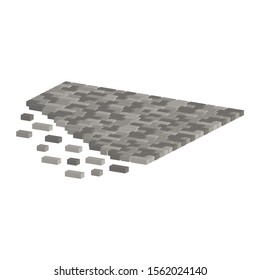 Layout example of paving slabs.Walking alley.Vector isometric and 3D view.