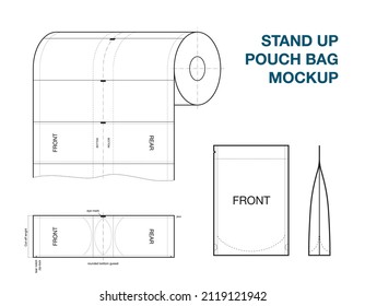 Layout of folding pouch bag packaging. Vector illustration on white background. Perfect for presenting the future of the product. EPS10.