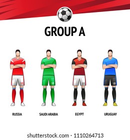 The layout of the football uniform of group A. The final of the football tournament 2018. Vector illustration.