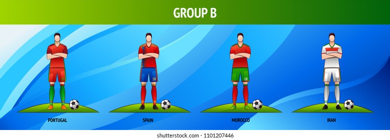 The layout of the football uniform of group B on a blue background. The final of the football tournament 2018. Vector illustration.