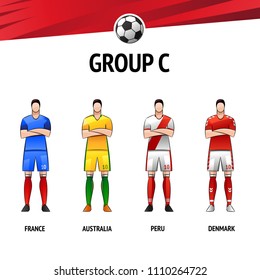 The layout of the football uniform of group C. The final of the football tournament 2018. Vector illustration.