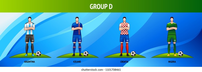 The layout of the football uniform of group D on a blue background. The final of the football tournament 2018. Vector illustration.