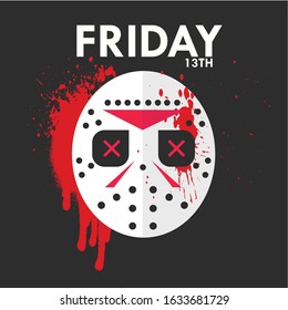 Layout Of Friday The 13th Vector Concept With Bloody Hockey Mask, Isolated In Black Background With Friday The 13th Text