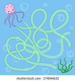 Layout for game labyrinth find a way jellyfish vector illustration