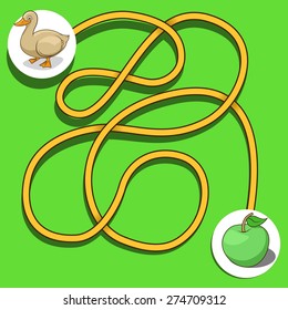 Layout for game labyrinth find a way duck vector illustration