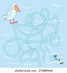 Layout for game labyrinth find a way pelican vector illustration