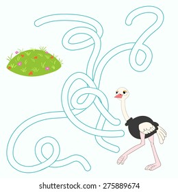Layout for game labyrinth find a way ostrich vector illustration