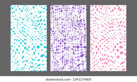 The layout of a geometric deformed pattern with circles of different sizes. A set of templates for banner, poster, postcard and corporate design