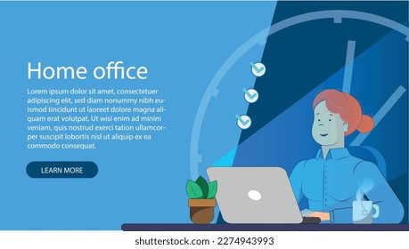 Layout with a girl sitting at her home desk after her work journey at night