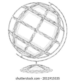 La disposición del globo en el estrado. Modelo tridimensional poligonal compuesto por líneas y puntos conectados.