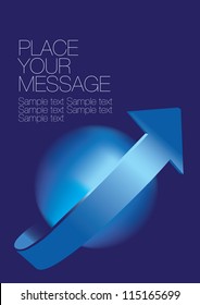 Layout of globe-like sphere with arrow with area for text. Blue Vector illustration