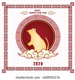 Layout of golden red Chinese New Year of the Rat, isolated in white background full of flower patterns