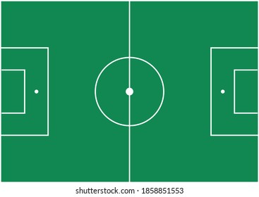 Layout of a green soccer field with white markings. European football. The tactical scheme of the team players. Game sport with a ball. Sports coaching staff. Playing sports field. Vector.